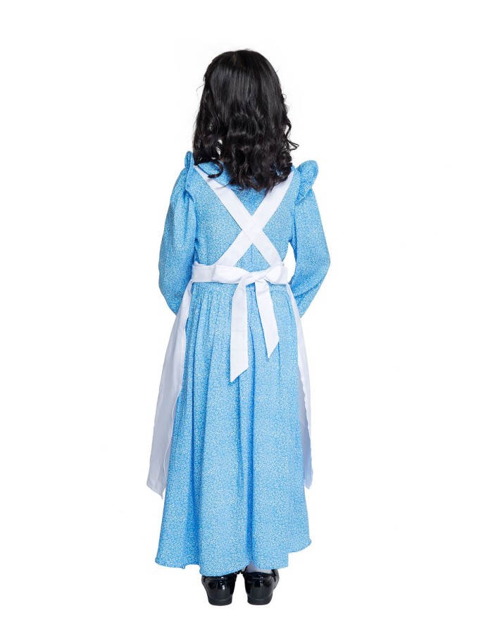 British colonial farm dress girls costume children blue dot dress cosplayM40648