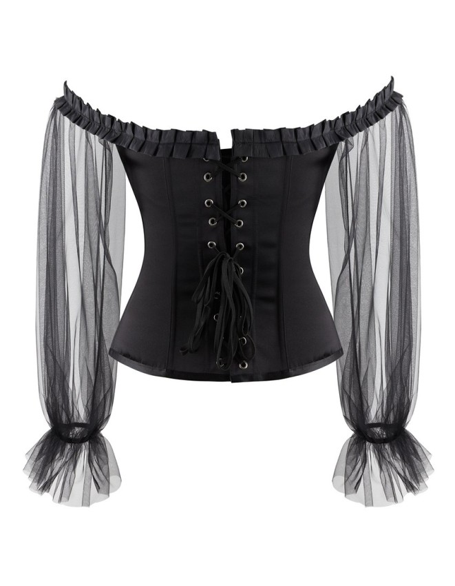 Black Sexy Gothic Overbust Bustiers and Corsets with Long Puff Sleeves WK2207