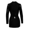 Women Sexy Wet Look Faux Leather Bodycon Latex Body Fetish Single-breasted Erotic Dress XX6879