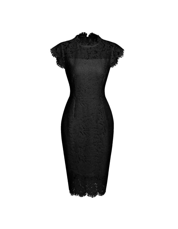 Solid Color Temperament Round Neck Sexy Lace Slim And Hip Wrap Pencil Dress CD127