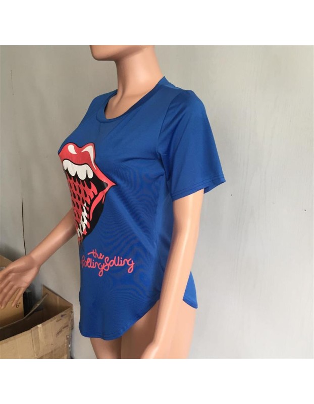 Fashion Women Big Mouth Printed Casual Wear T-shirts m8149