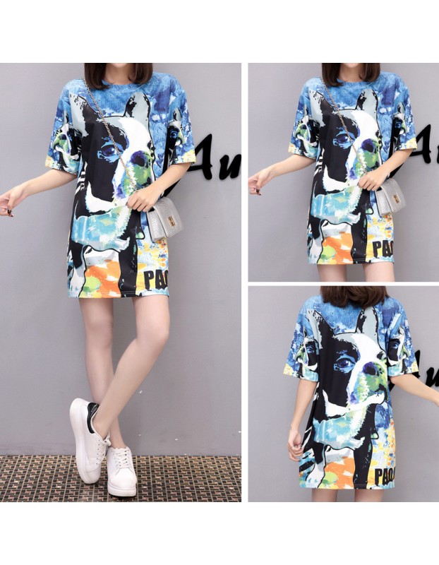 Casual Loose Cartoon Printed T Shirt Dress M8369