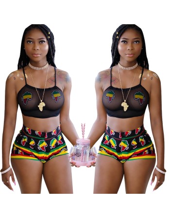Women Summer Sexy Sheer Mesh Two Piece Set M8155