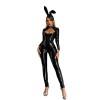 Sexy Open Crotch Women Patent Leather Bright Jumpsuit Sex Uniform 68039