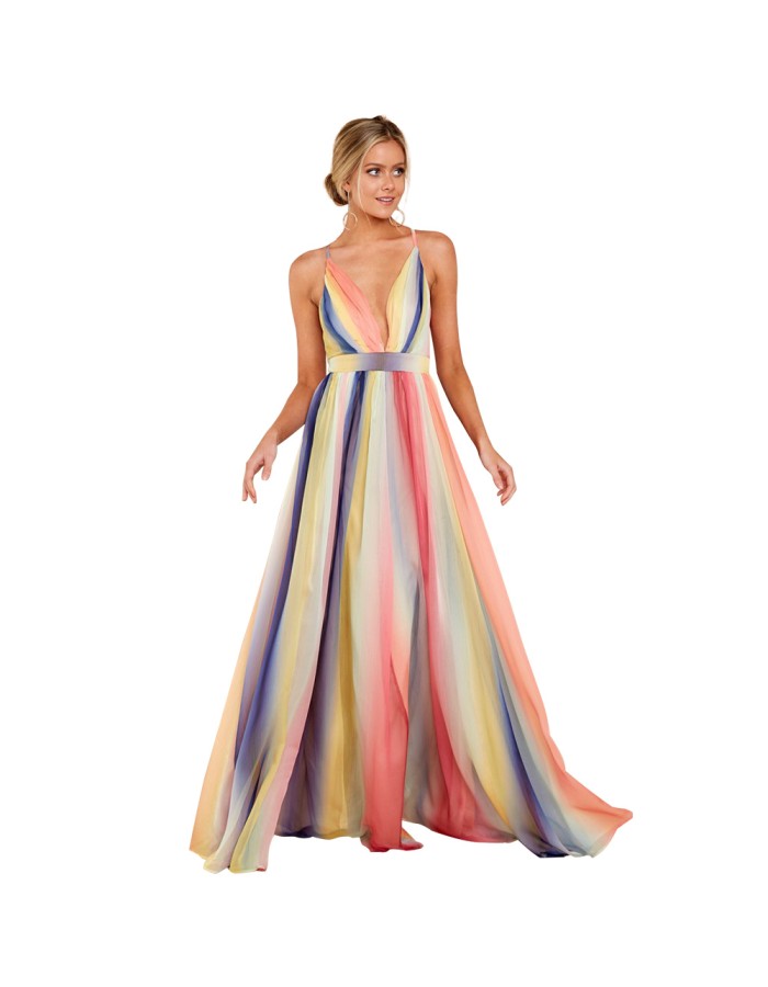 Sexy Women's Deep V-neck Halter Chiffon Dress M8248