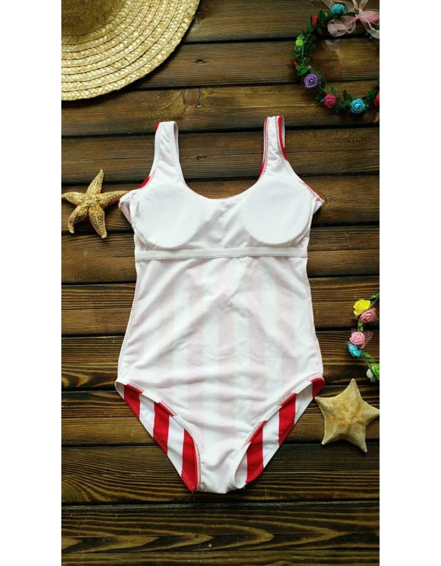 Red White Stripe Women One Piece Swimsuit With Cup ZL1806