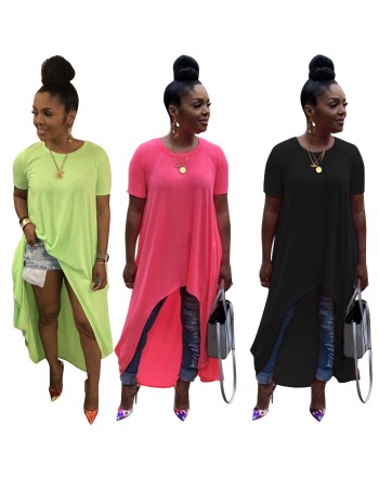 Solid color irregular skirt dress M8471