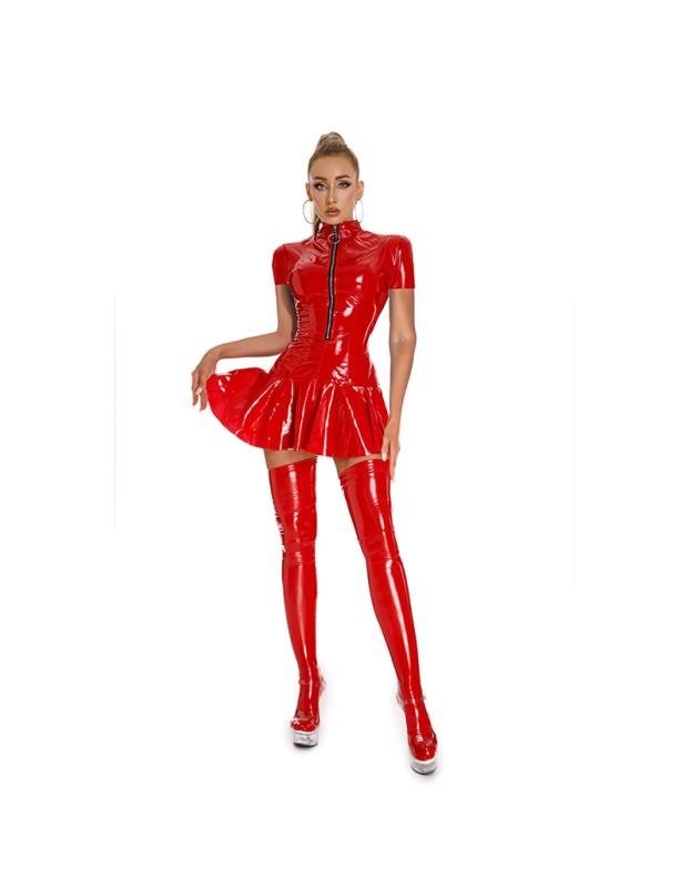 Women Sexy Shiny PVC Leather Nightclub Latex Pleated Mini Dress XX6392