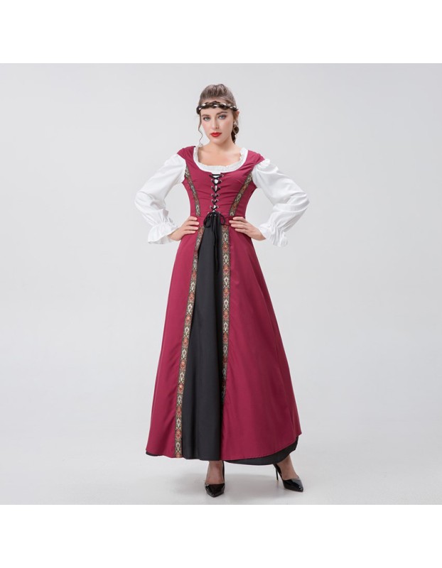 Medieval Renaissance Square Collar Waist Two-Piece Dress Retro Court Costume YM8723