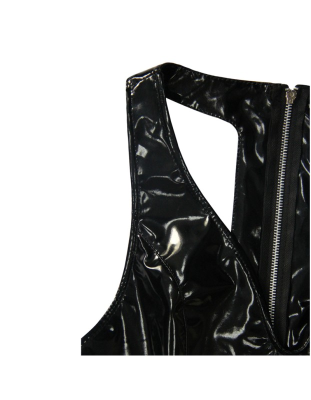 S-6XL Sexy Deep V Knee-Length Women Leather Dress M7311