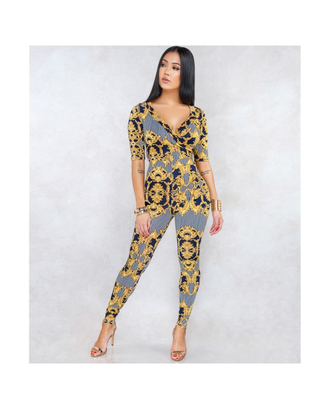 Fashion Women Floral Print Jumpsuit M8322