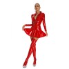 Long Sleeve Shiny Patent Leather Stage Nightclub One Piece Sexy Tight Leather Dress XX6391