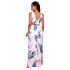 Lady summer maxi long dress Tie back Deep V neck slip up dress for women