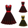 New Sstyle Women Lapel Polka Dot Color Contrast Vintage Swing Dress 3291