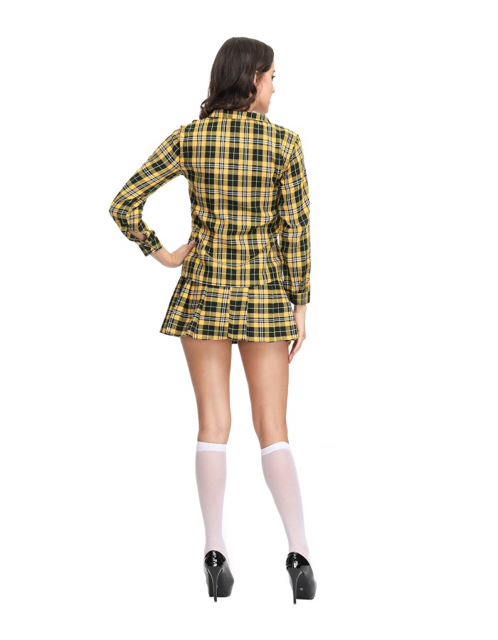 Yellow Plaid Halloween Cosplay Schoolgirl Uniform Set  M40655