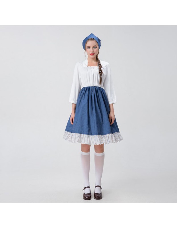 Halloween Long Dress Costume Blue Manor Maid Cosplay Beer Costume YM0922