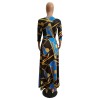 Women V-Neck Half Sleeves Chain Print Maxi Dress M8349
