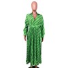 Sexy Women's V-neck Long Sleeve Exquisite Printed Pleated Dress YM8632