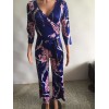 Women fashion three-quarter sleeve sexy v neck print jumpsuit M8228