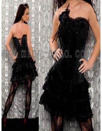black satin embroidered lace corset with skirt  M1605D