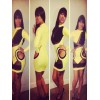 Yellow Long Sleeves Bandage Mini Bodycon Dress M3823