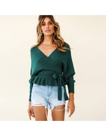 Long Sleeve Knitted Sexy Pull Over V-Neck Short Top Sweater LQ152
