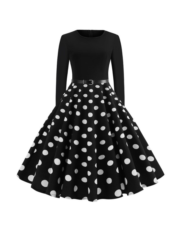 Long Sleeve Polka Dot Classic Party Casual Women Dress JY13106