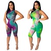 Sleeveless women skinny print jumpsuit m8387