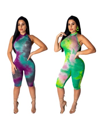 Sleeveless women skinny print jumpsuit m8387