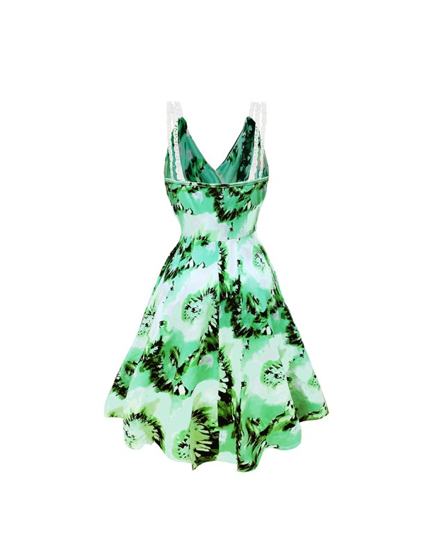 Women Casual Print Gown With Big Swing V-neck Dress Plus Size Dress 5155