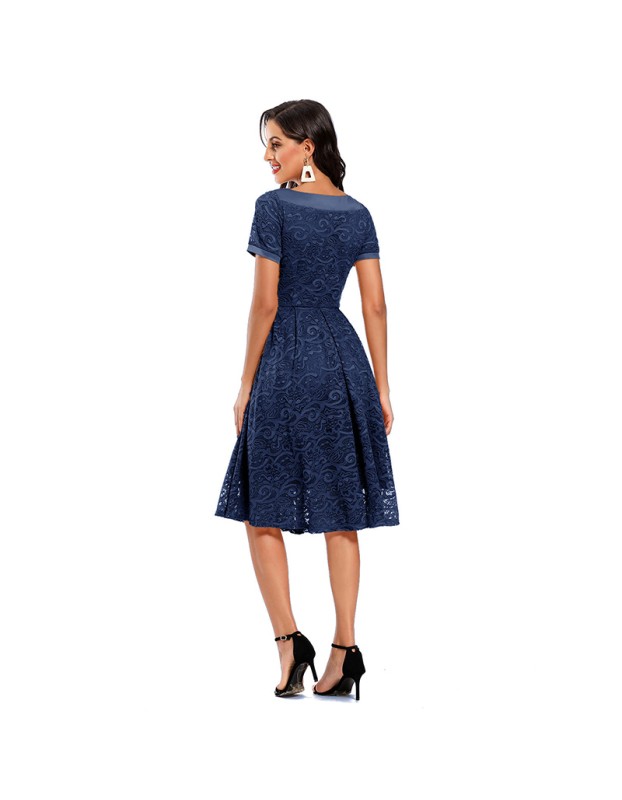 Autumn Short Sleeve Evening Elegant Female Lace Weeding Dress CD1783