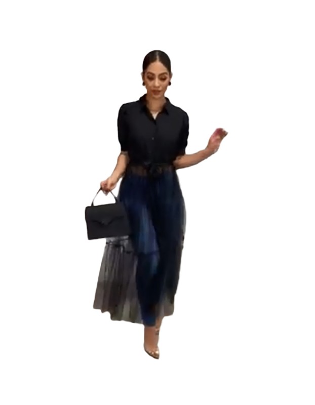 One Piece Stand Collar Women Sexy Shirt Midi Dress M8596