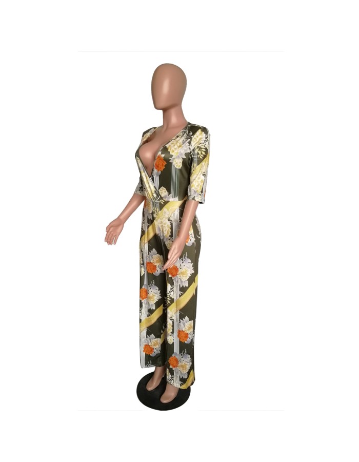 Women Half sleeves Flower Print Jumpsuit M8309