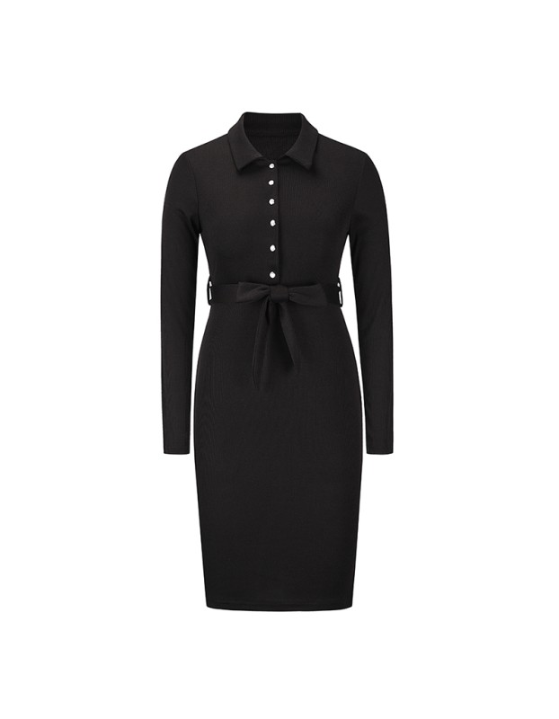 Solid Color Hedging Midi Elegant Casual Ladies Single Breasted Dress LQ170