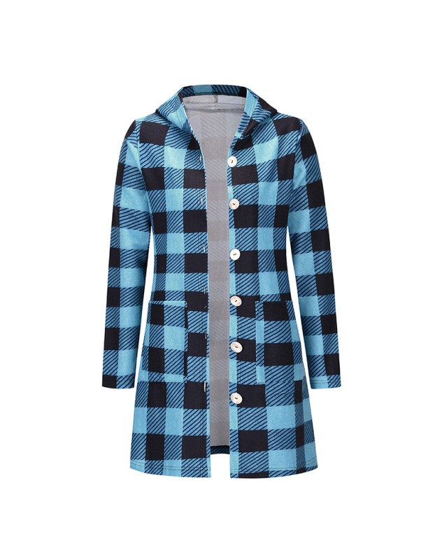Shirt With Long Sleeve Single Breasted Plaid Flannel Women Midi Coats LQ172