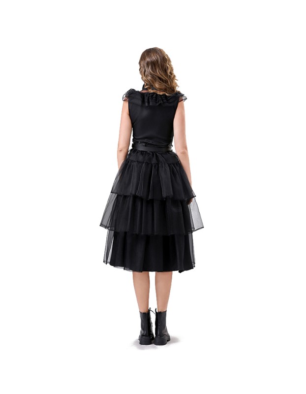 Adams Costume Black Tulle Dress Wednesday Halloween Ethos Witch Vampire Show Costume YM079