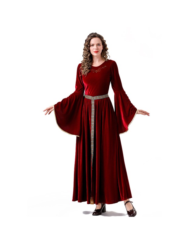 Medieval Retro Court Ball Trumpet Sleeve Adult Retro Queen Long Dress Cosplay Costume YM0821