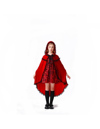 Children's Halloween Red Dress Medieval Little Red Ridding Hood Cosplay Girl Costume YM8751