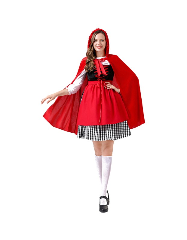 Adult Maid Dress Little Red Riding Hood Dress Cape Outfit Party Maid Cosplay Costume YM0941 YM0940