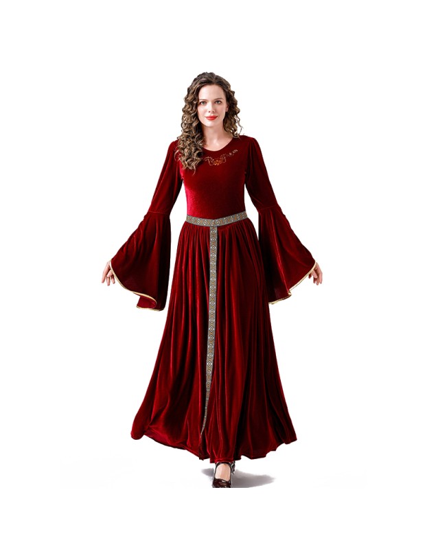 Medieval Retro Court Ball Trumpet Sleeve Adult Retro Queen Long Dress Cosplay Costume YM0821