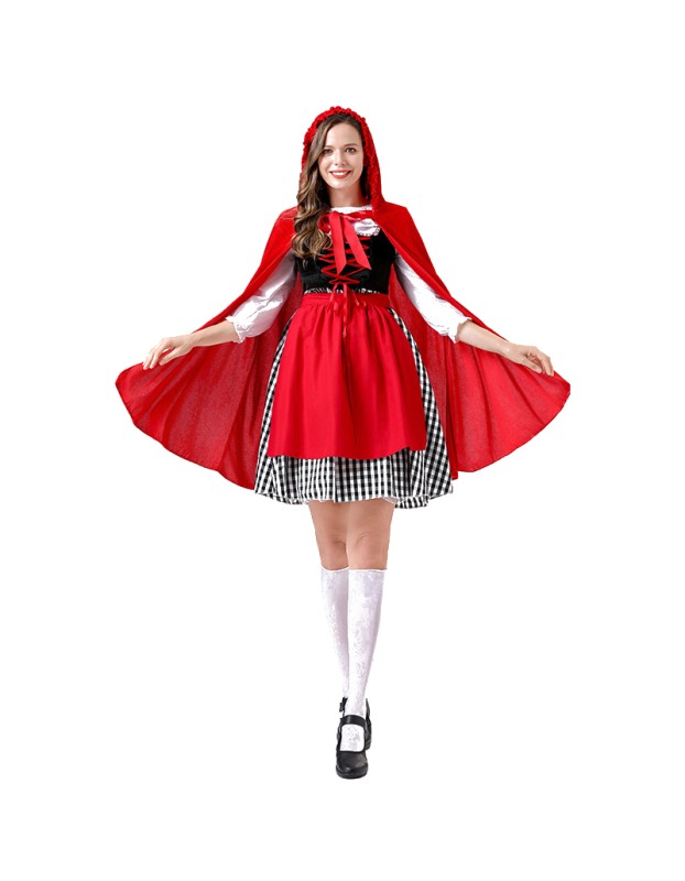 Adult Maid Dress Little Red Riding Hood Dress Cape Outfit Party Maid Cosplay Costume YM0941 YM0940