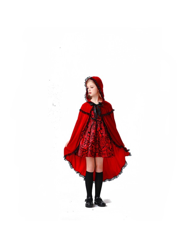 Children's Halloween Red Dress Medieval Little Red Ridding Hood Cosplay Girl Costume YM8751