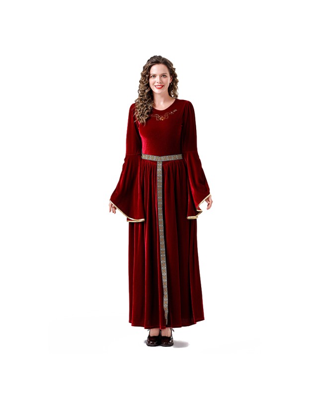Medieval Retro Court Ball Trumpet Sleeve Adult Retro Queen Long Dress Cosplay Costume YM0821