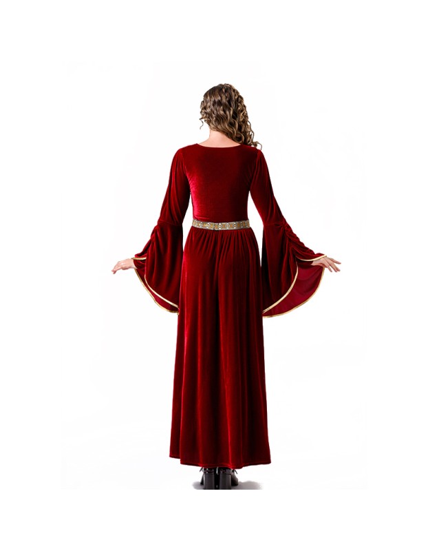 Medieval Retro Court Ball Trumpet Sleeve Adult Retro Queen Long Dress Cosplay Costume YM0821