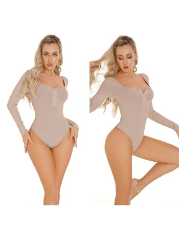 New Sexy Underwear Skin Tight Jumpsuit Deep V-neck Long Sleeve Button One-piece Bodysuit XX1599