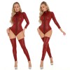 Zipper Crotch PU Nightclub Plaid Bright Patent Leather Jumpsuit Dance Dress Sexy Bodysuit XX6031