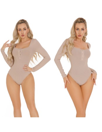 New Sexy Underwear Skin Tight Jumpsuit Deep V-neck Long Sleeve Button One-piece Bodysuit XX1599