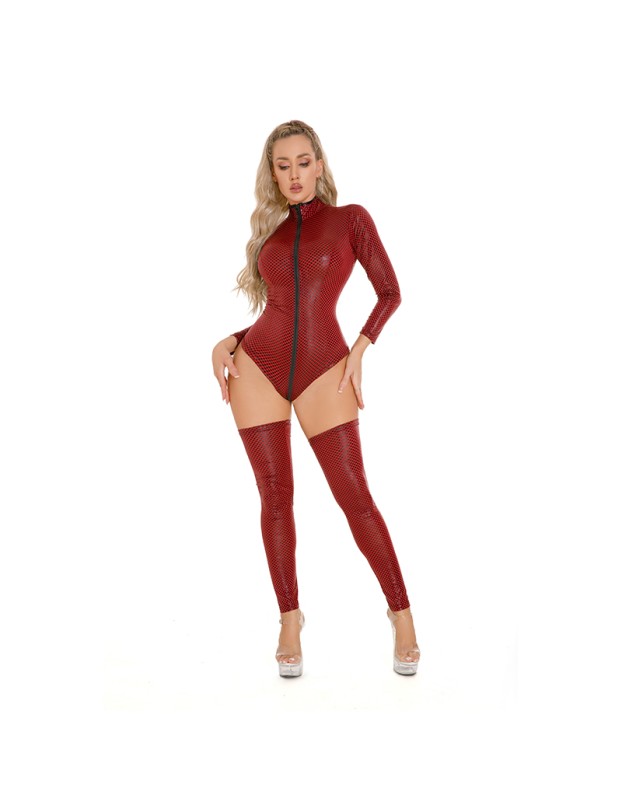 Zipper Crotch PU Nightclub Plaid Bright Patent Leather Jumpsuit Dance Dress Sexy Bodysuit XX6031