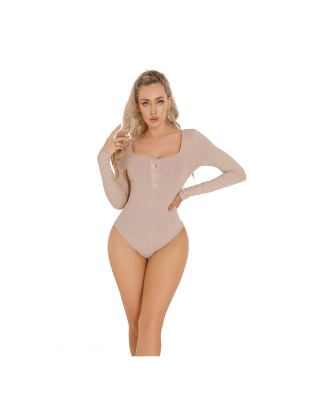 New Sexy Underwear Skin Tight Jumpsuit Deep V-neck Long Sleeve Button One-piece Bodysuit XX1599