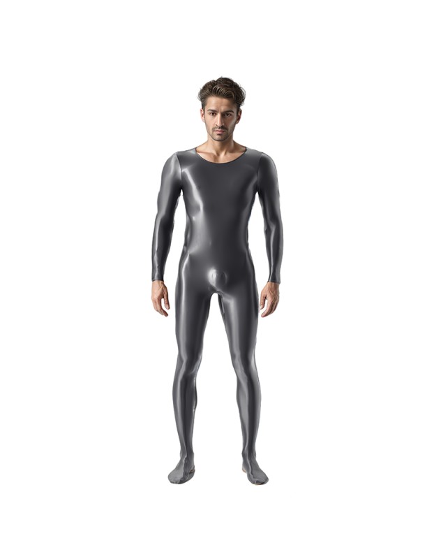 High Elastic Plus Size Glossy Smooth Jumpsuit Tight Shiny Bodysuit Sexy Transparent Romper XX7076